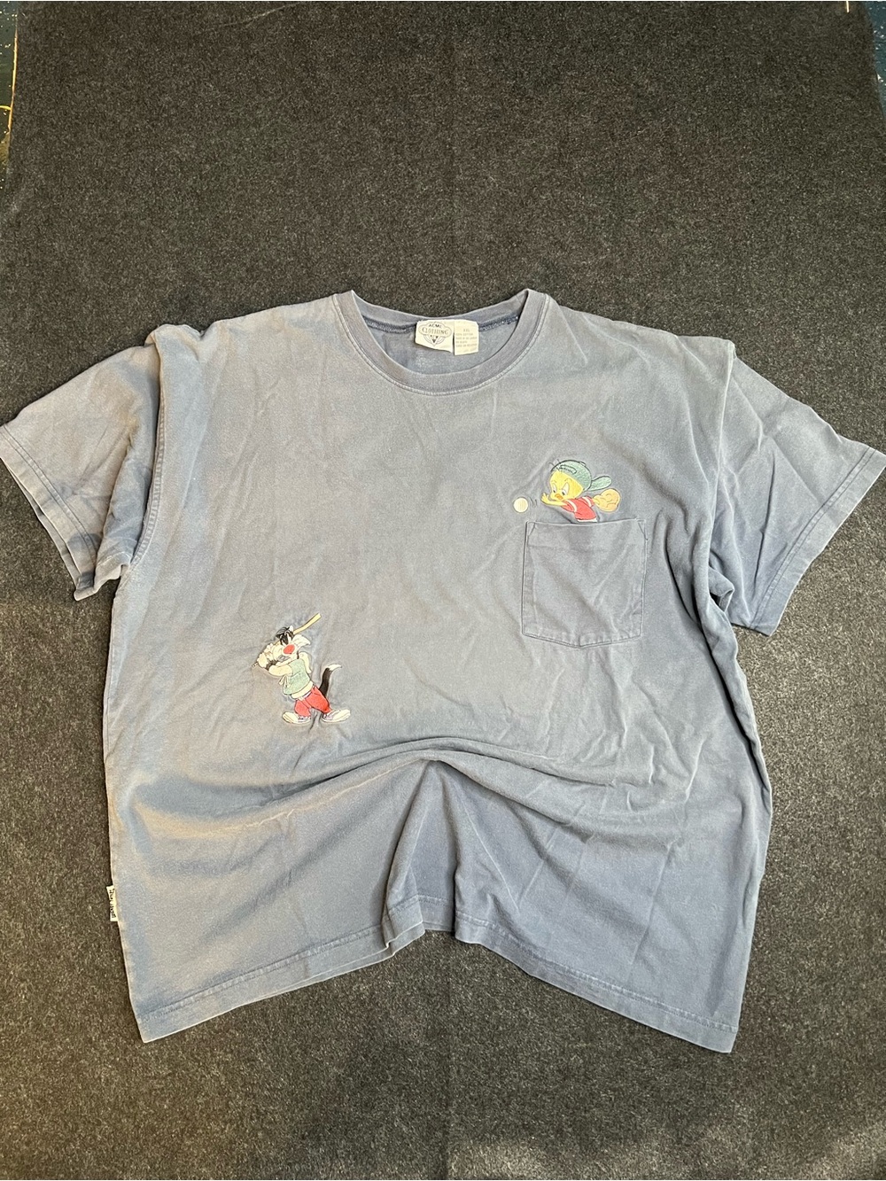 VTG 1990s ACME CLOTHING CO. BLUE LOONEY TUNES TWEETY SYLVESTER MEN'S T-SHIRT XXL